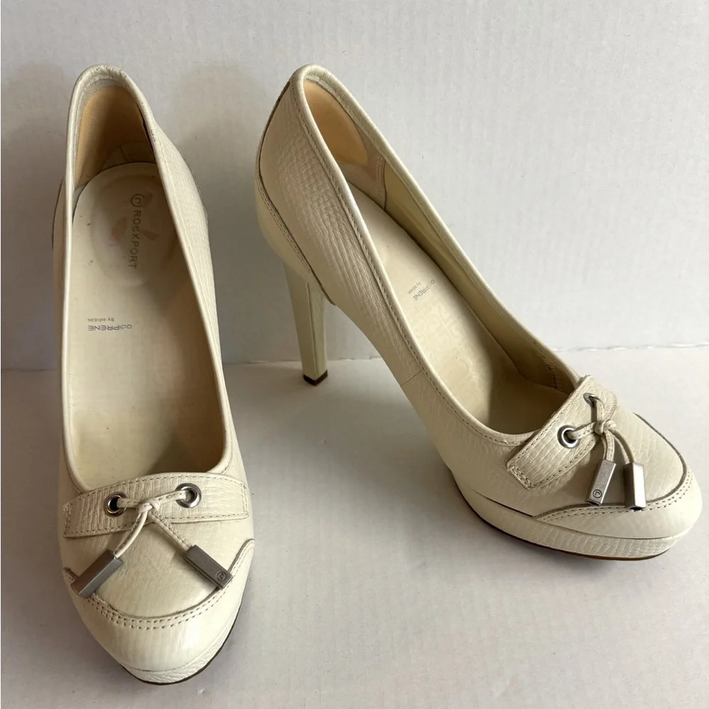 Rockport -Genuine Cream Leather Platforms 4” heel.Size 9.5